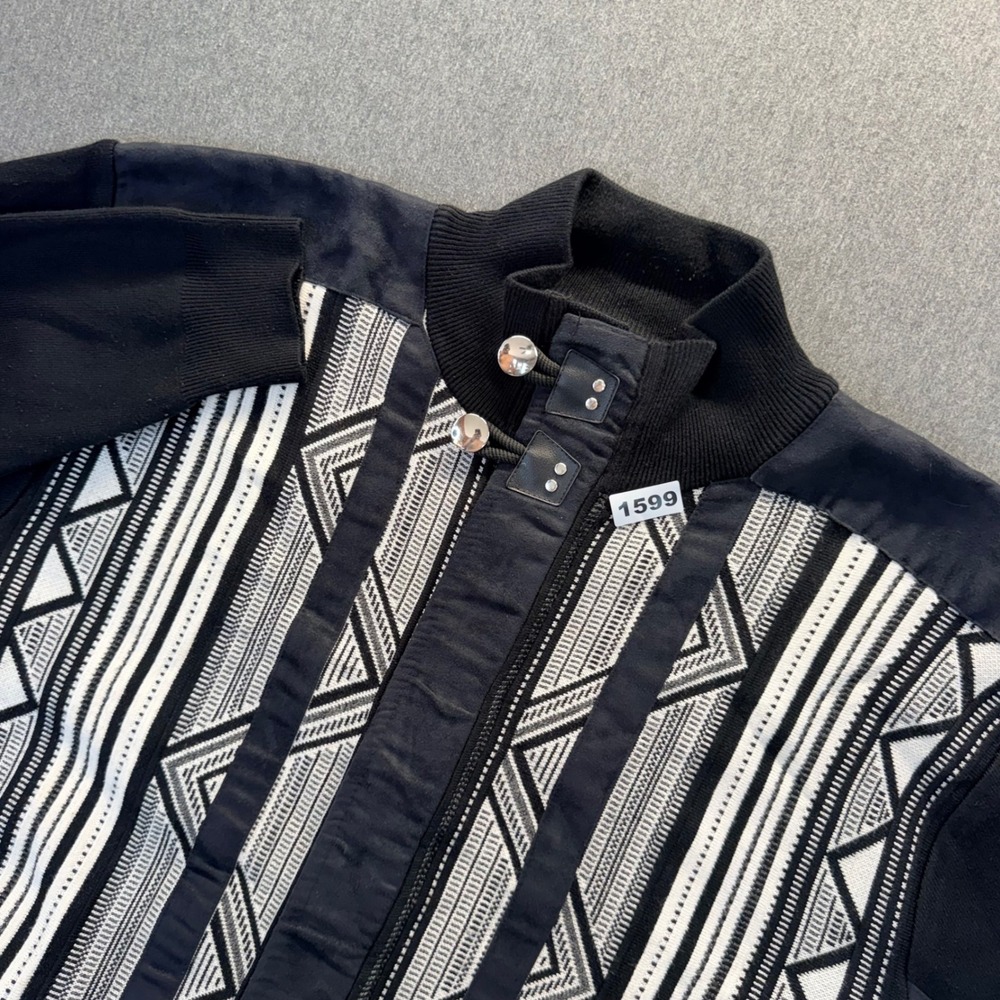 Silver Silk Mens 4XL Tribal Geometric Full Zip Sweater Jacket Faux Suede Black